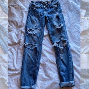 low rise vintage distressed jeans